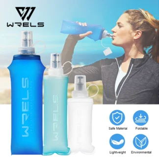 WRELS 250ml 500ml Soft Flask Folding Collapsible Water Bottle TPU BPA Free Outdoor Sport Portable Water Bag Running Camping