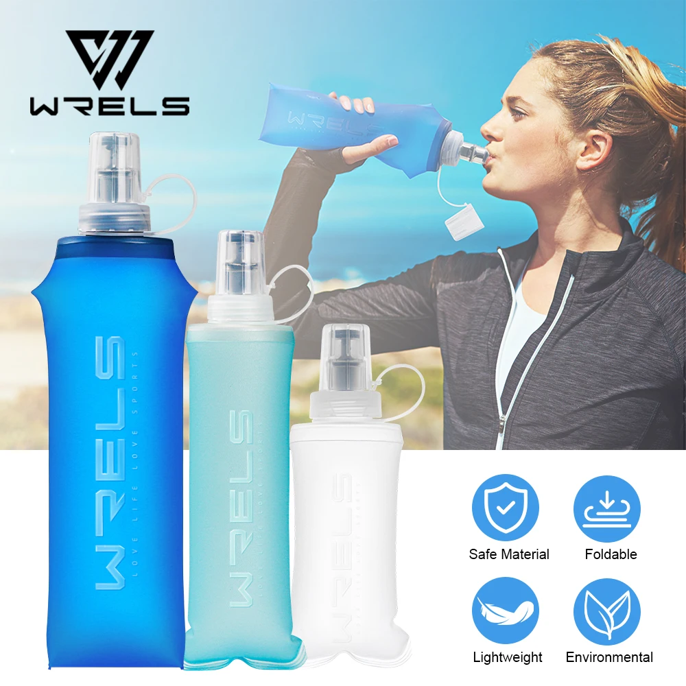 WRELS 250ml 500ml Soft Flask Folding Collapsible Water Bottle TPU BPA Free Outdoor Sport Portable Water Bag Running Camping
